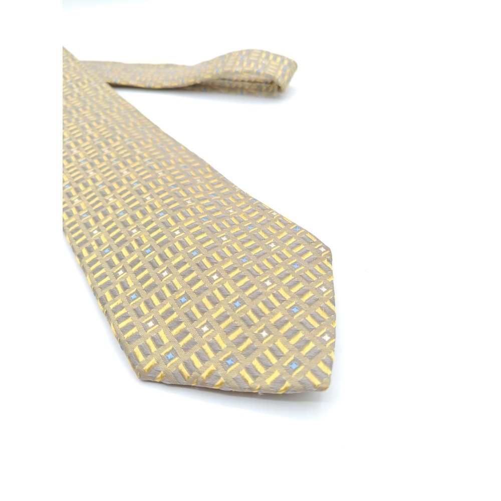 Allen Edmonds Mens Silk Tie Yellow Geometric Made in USA 57x3.5 Designer Necktie